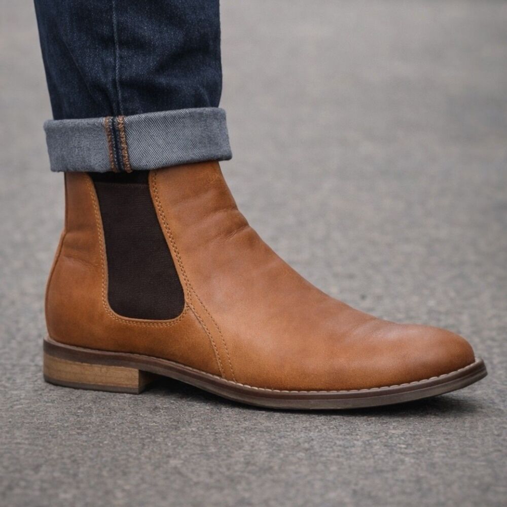 Steve Madden Ankle Boots Mens 9.5 Brown‎ Side Zip Chelsea Smart Casual